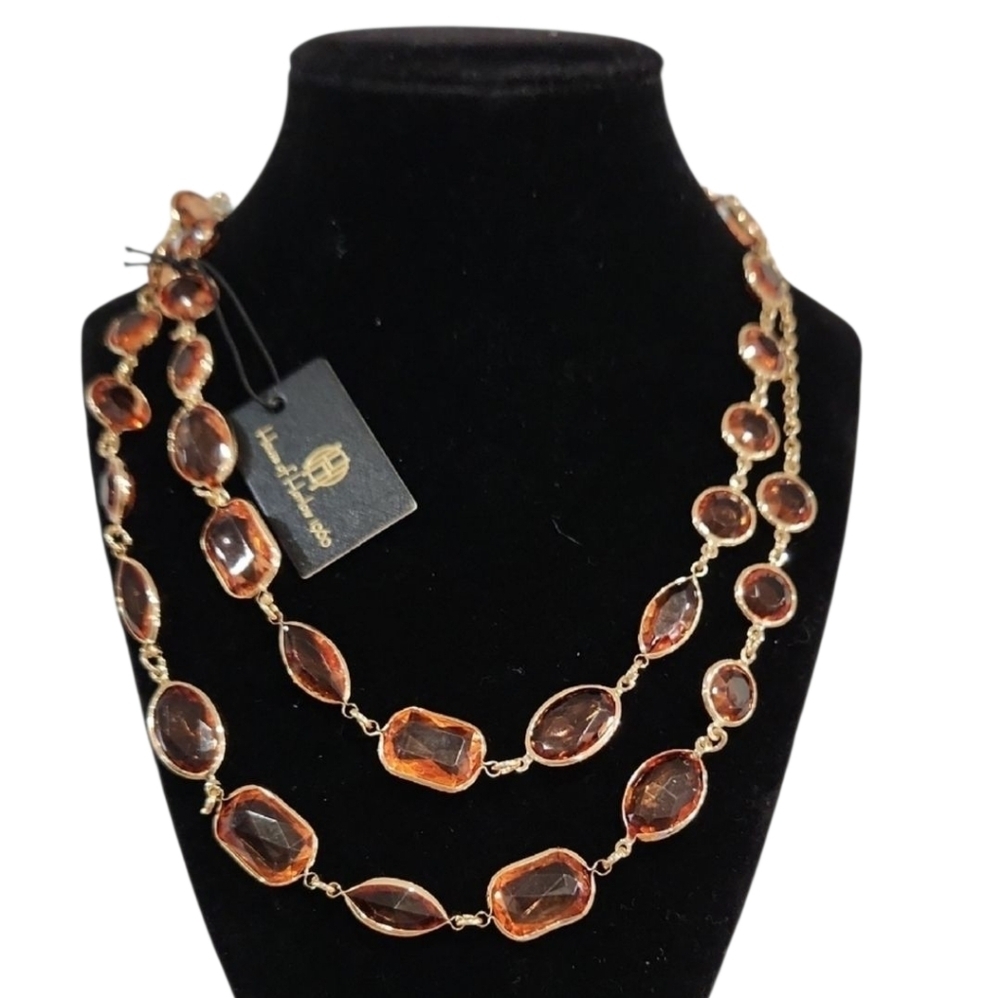 🔹️House of Harlow 🔹️1960 Gold and Amber Orange Gemstones   40" Necklace